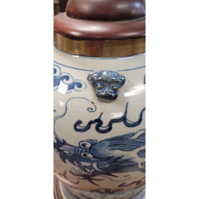 19th Century Blue & White Chinese Dragon Vase Lamp For Sale - Image 4 of 11