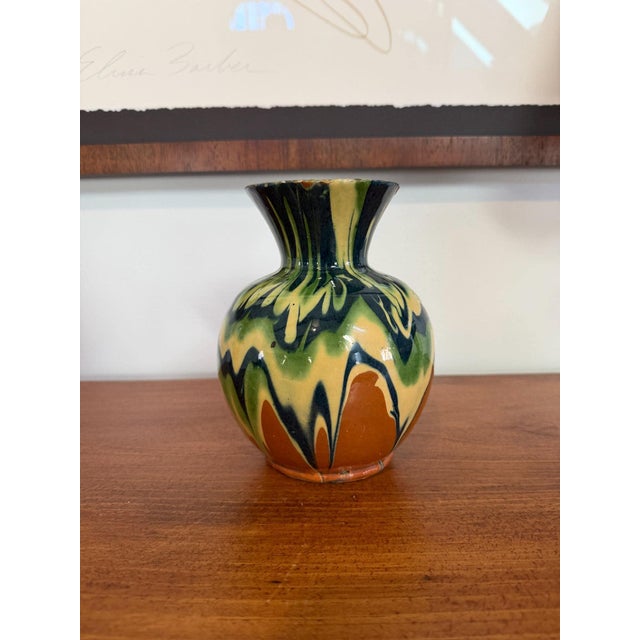 Art Deco French Mid-Century Jaspe Vase With Drip Glaze For Sale - Image 3 of 9
