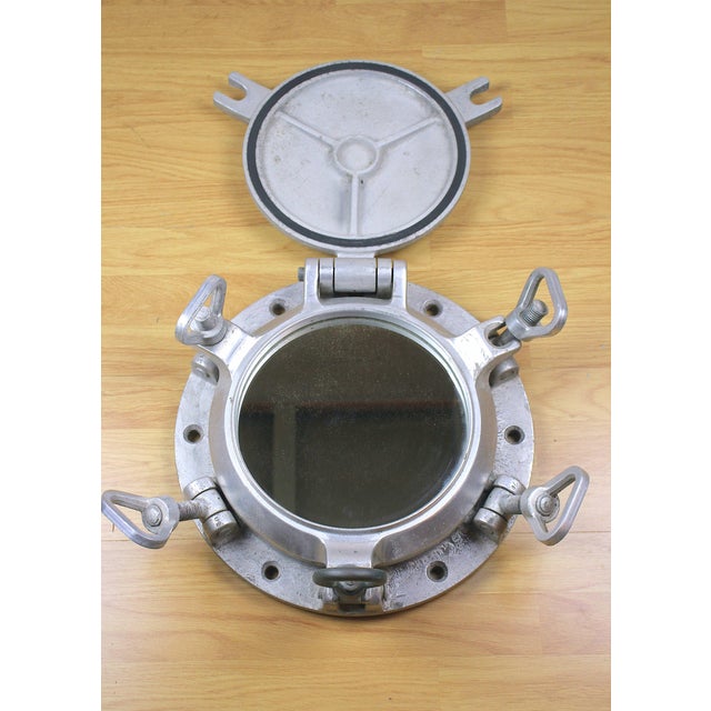 1950s Nautical Ship's Aluminium Porthole Converted to Mirror, Italian Industrial Marine Design For Sale - Image 9 of 9