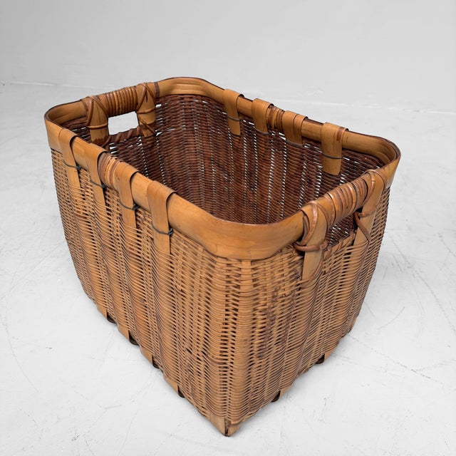 Vintage Japanese Bamboo Basket with Handles, 1950s For Sale - Image 9 of 12