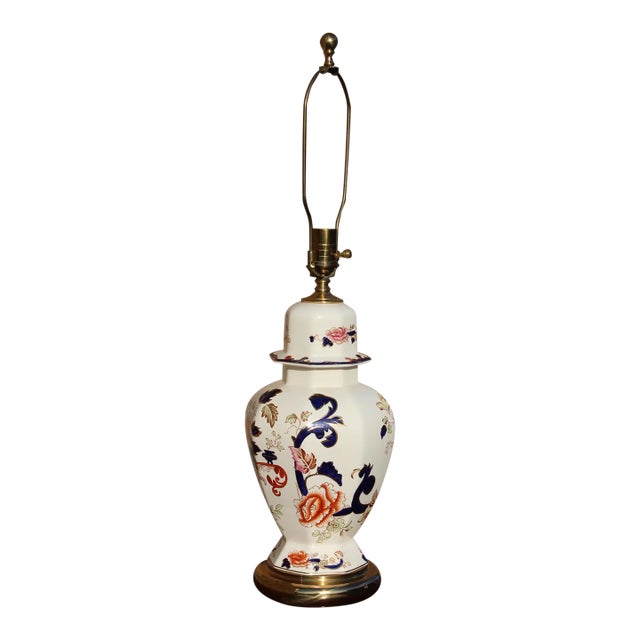 Mason's Ironstone Blue Mandalay Lamp on Brass Base For Sale