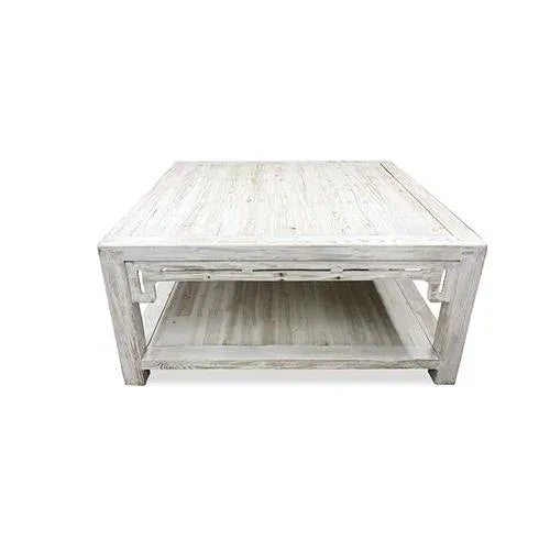 1990s Asian White Wash Square Coffee Table For Sale In New York - Image 6 of 6