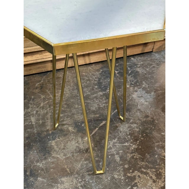 Pair of Italian Brass and Marble Hex Form Tables For Sale In Dallas - Image 6 of 8