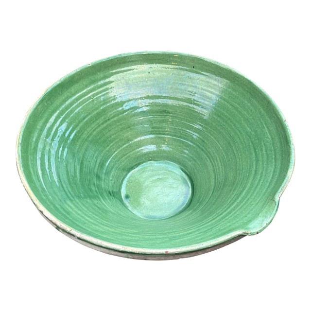 Late 19th Century Large Green Glazed Antique French Terracotta Tian Bowl For Sale