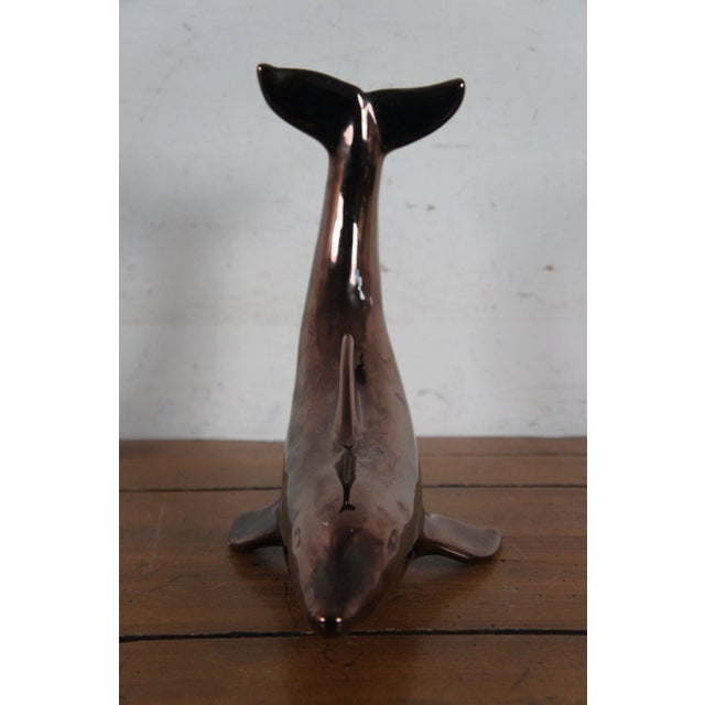 Vintage Iridescent Metallic Bronze Finish Porcelain Dolphin Figurine Sculpture For Sale - Image 4 of 12