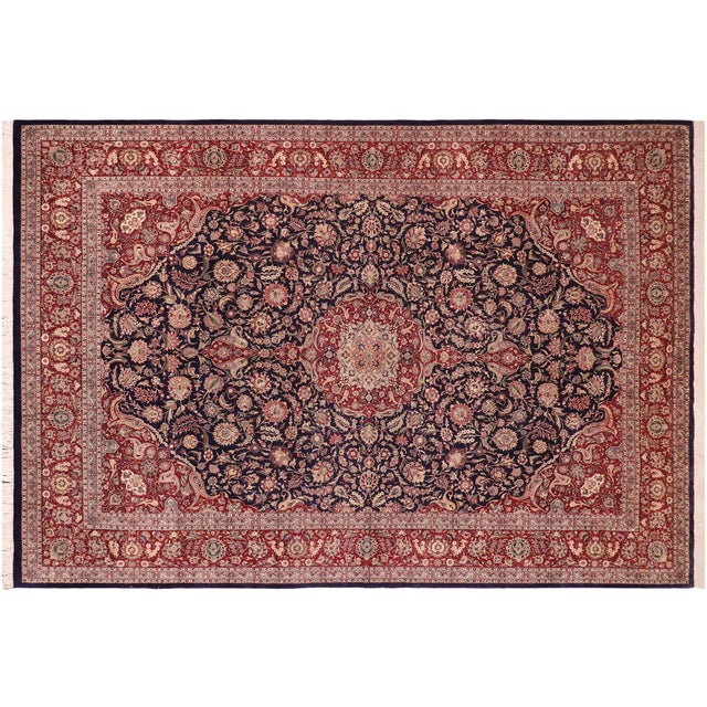 Blue Medallion Kazveen Pak-Persian Blue/Red Wool&Silk Rug - 9'9'' X 14'4'' For Sale - Image 8 of 8