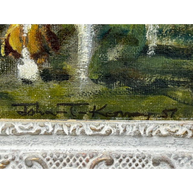 British Oil Painting Red Coat Huntsman With Hound Dogs Fernie Hunt by John Theodore Kenney 1957, Fra For Sale - Image 11 of 12