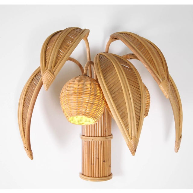 Palm Rattan Wall Sconces, Set of 2 For Sale - Image 3 of 14