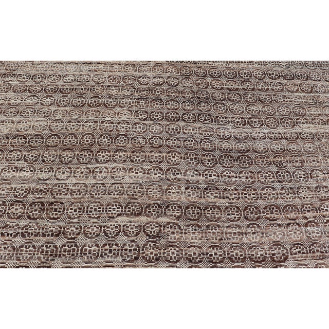 Modern Hand-Knotted Khotan Rug in Wool With Geometric Design in Brown and Ivory 10'1 X 13'1 For Sale - Image 10 of 12