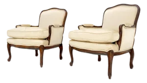 Pair Down Filled Cushions Silk Like Upholstery Carved Legs French Lounge Chairs
