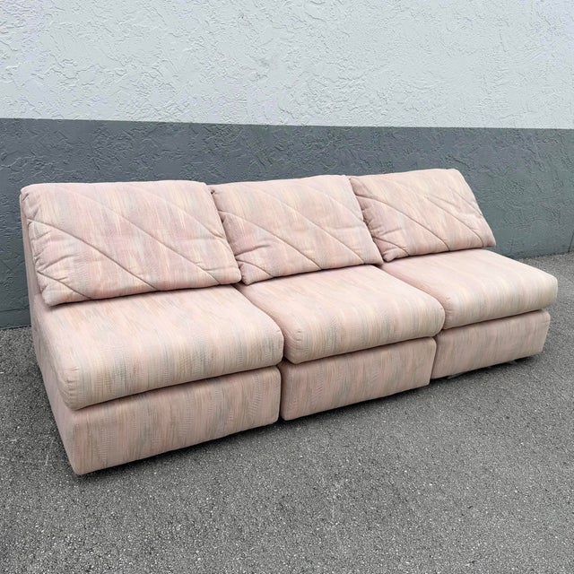 Postmodern Postmodern Pink and Blue and Green Fabric Modular Sofa - 3 Pieces For Sale - Image 3 of 8