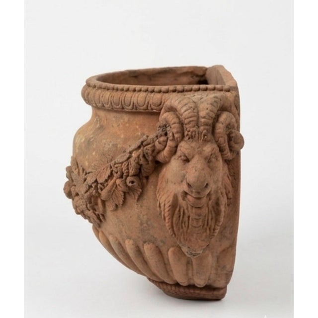 Italian Vintage Italian-Style Terracotta Ram's Head Wall Pocket Planters For Sale - Image 3 of 9