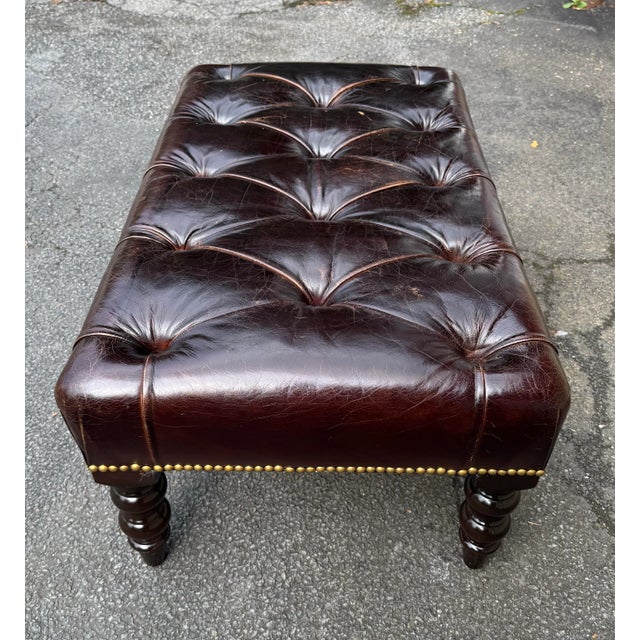 George Smith George Smith Tufted Leather Ottoman For Sale - Image 4 of 7