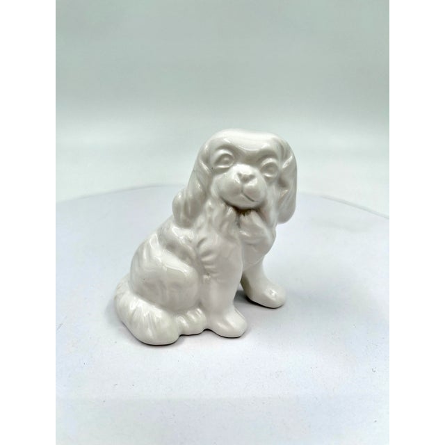 Ceramic Vintage Petite Blanc De Chine Ceramic Staffordshire Style Dog Figurine For Sale - Image 7 of 9