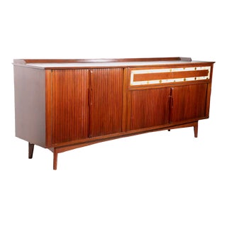 Mid Century Credenza With Ceramic Tile Decoration and Dumber Roll Doors C 1950/1960's For Sale