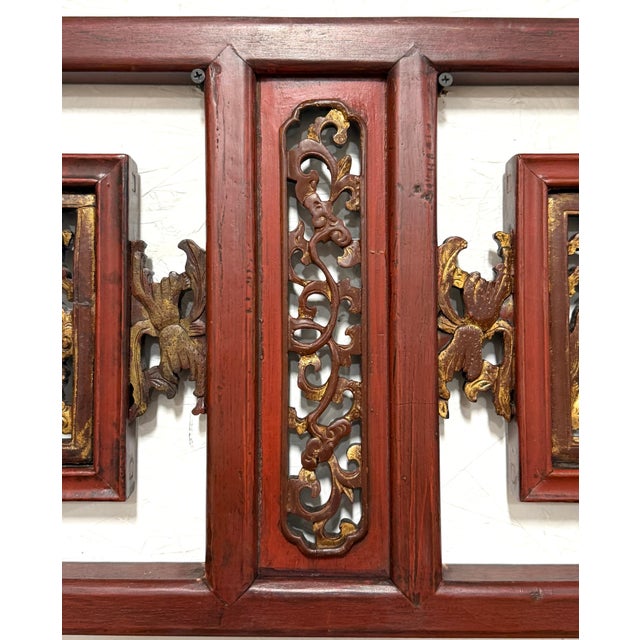 Pair of Chinese Gilt & Lacquered Openwork Figural Architectural Panels, 20th C. For Sale - Image 4 of 12