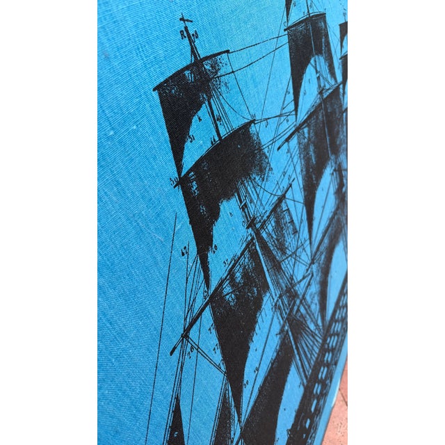 Mid-Century Modern Framed Tall Ship Blueprint Screen Print, Vintage Maritime Design 48x40 For Sale - Image 3 of 6