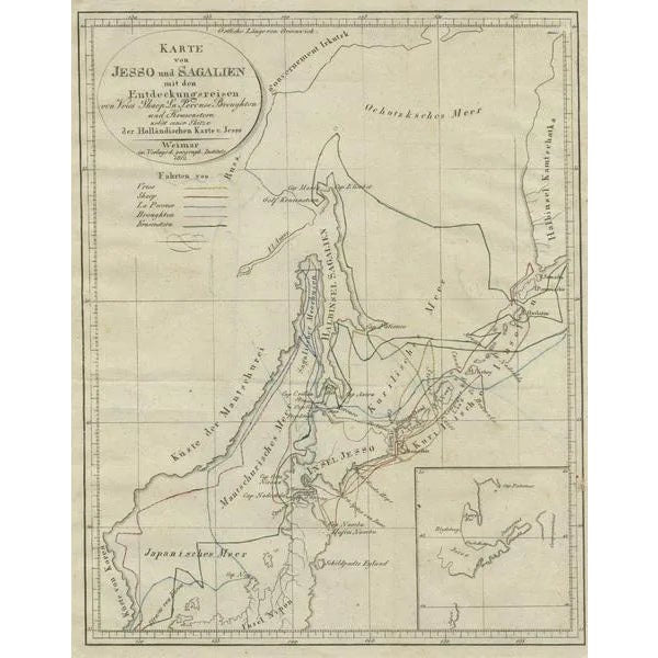 Antique Map of Hokkaido, Island of Japan, 1812 For Sale