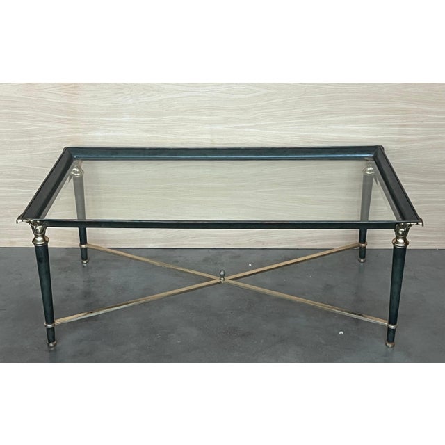 Mid Century Rectangular Coffee Table, Green Iron with Bronze and Brass Details For Sale - Image 17 of 18