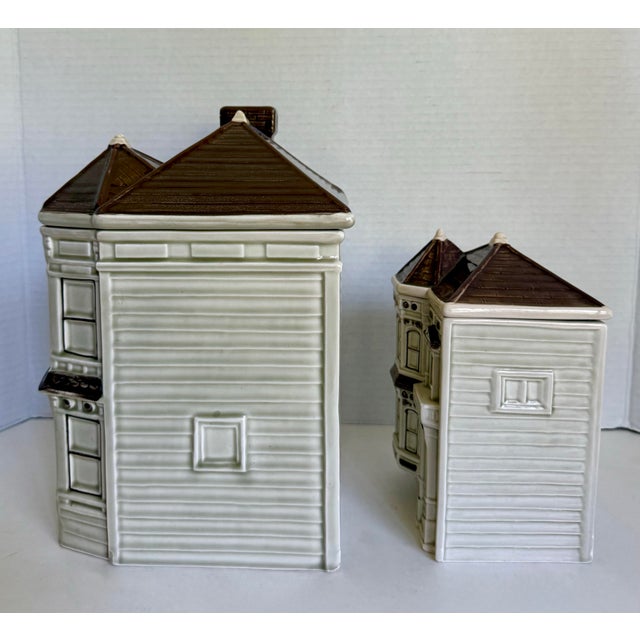 1979-80 Otagiri Ceramic San Francisco Victorian House Canisters Cookie Jars - Set of 2 For Sale - Image 11 of 15