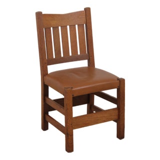 Antique L&jg Stickley Mission Oak Leather Chair For Sale