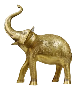 Vintage Mid 20th Century Tall Hand Engraved Etched Floral Design Trunk Up Elephant Figurine Model