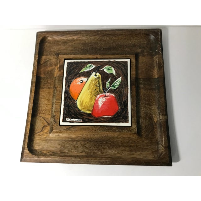 Vintage Fred Press Ceramic Tile & Wood Serving Board for Cheese/Crackers and a Cutting Board With Attached Knife -Set of 2 For Sale - Image 9 of 13