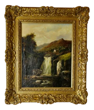 Victorian Artist, Waterfall, 1800s, Oil Painting