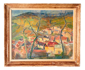 French Artist, Cubist Landscape in Oil, 1950s, Oil on Canvas, Framed