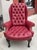 Antique Queen Anne Red Tufted Leather Wingback Chair & Ottoman Ottoman measures 28.75”W x 25”D x 16”H