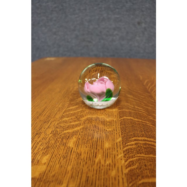 Selkirk Scottish Art Glass Pink Rose Paperweight For Sale - Image 4 of 6