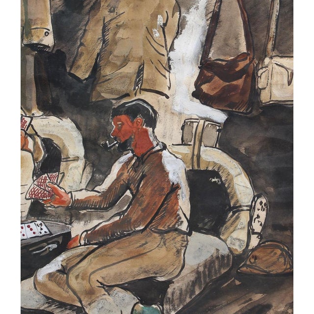 Yves Brayer, Soldiers Playing Cards, 1939, Watercolor, Framed For Sale - Image 10 of 15