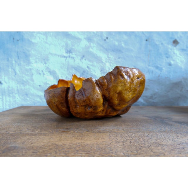Wood Swedish Folk Art Organic Dark Grain Burl Curly Birch Bowl, 1960s For Sale - Image 7 of 14