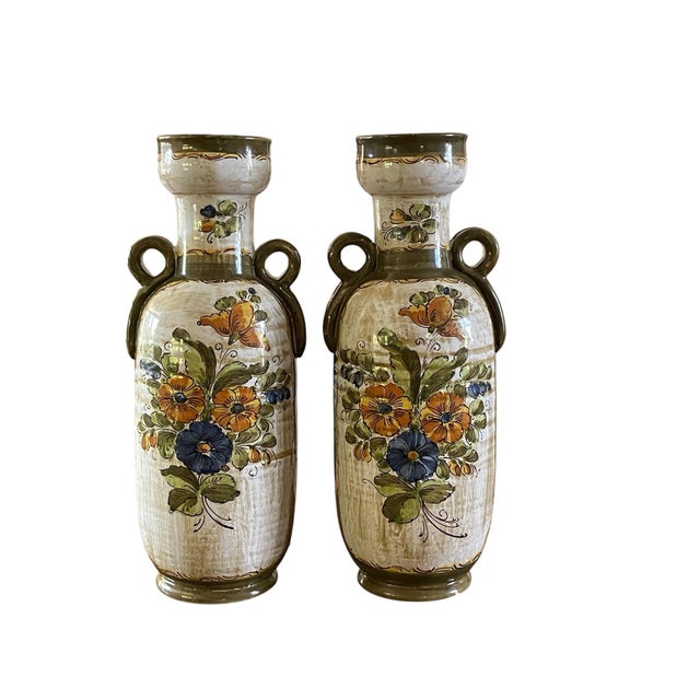 Mid 20th Century Pair of Vintage 16” Italian Hand-Painted Ceramic Amphora Vases – Weiselman Import For Sale - Image 5 of 10