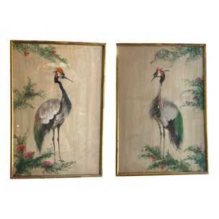 Heron, 1920s, Paint on Wood Panels, Set of 2 For Sale