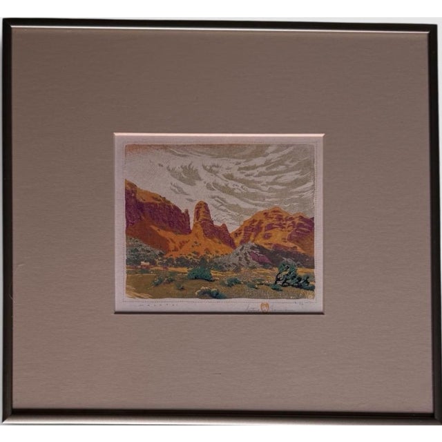 1930s Gustave Baumann Signed Southwest Color Woodcut "Malapai" Framed Art For Sale