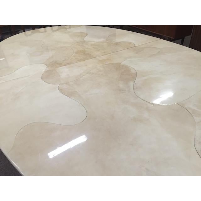 Large Faux Marble Pedestal Base Table With One Leaf For Sale - Image 9 of 9