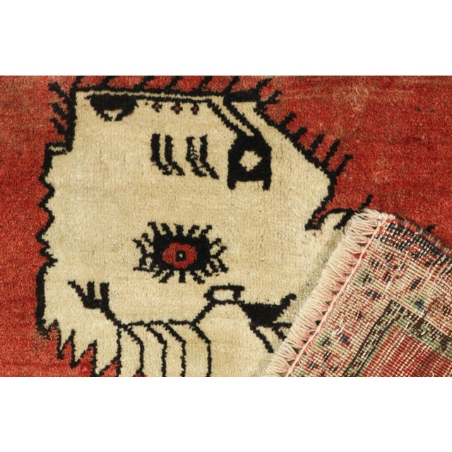Textile Vintage Gabbeh Tribal Rug in Red With Beige Lion Pictorial and Floral Border For Sale - Image 7 of 7