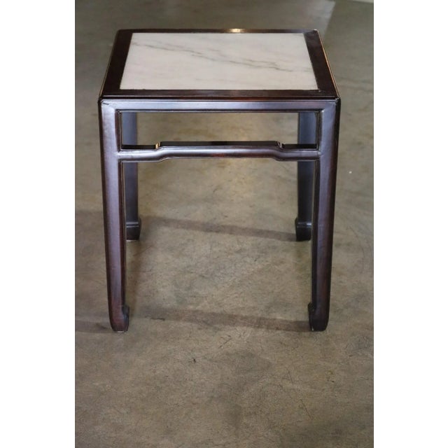 Black wood stool with stone top Guangdong Province China early 20th c.