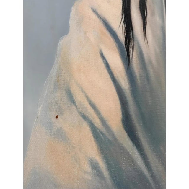 1990s Carolyne Hawley "The Old Ways" Native American Portrait Oil on Canvas For Sale - Image 4 of 7