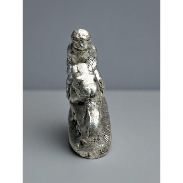 Horse Equestrian Chalkware Sculpture in Aged Silver Leaf Cast From Antique Metal Mold For Sale - Image 4 of 5