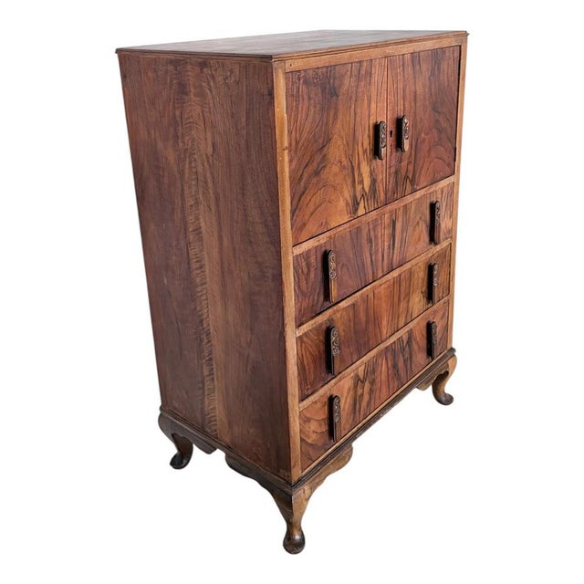 Art Deco Walnut Tallboy Chest of Drawers with Cabinet Top, 1930s For Sale - Image 4 of 10