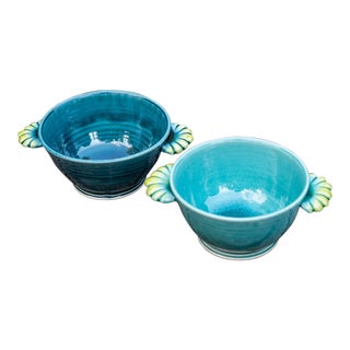 Contemporary Handcrafted Bowls With Scalloped Handles - a Pair For Sale