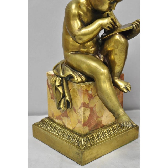 Antique French Louis XV Bronze Putti Children "Arts & Literature" Figures - Pair For Sale In Philadelphia - Image 6 of 18