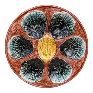 French Majolica Oyster Plate With Lemon Circa 1890 For Sale