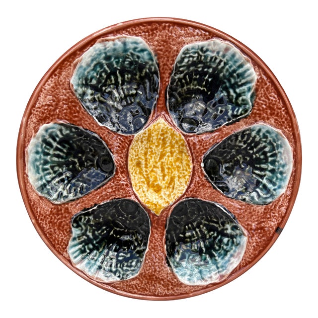 French Majolica Oyster Plate With Lemon Circa 1890 For Sale