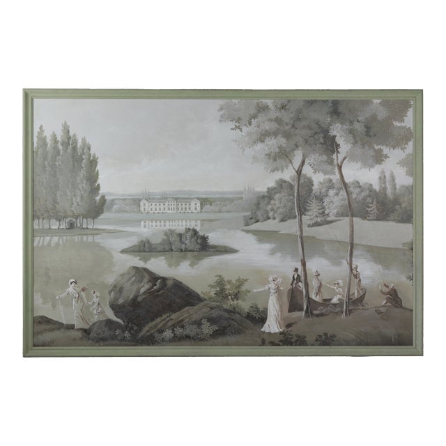 Large Neoclassical Style Landscape Painting – Pastoral Scene With Figures and Estate For Sale