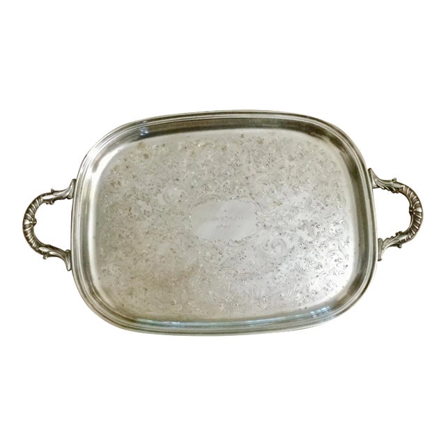 Vintage Silver Plate Handled Butlers Tray, Engraved President's Club 1961 For Sale