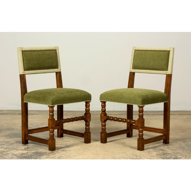 Late 19th Century French Louis XIII Oak Dining Chairs in Moss Green, Set of 10 For Sale In New York - Image 6 of 18