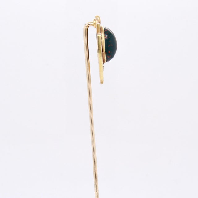 Antique Signed Brassler & Co. Art Deco 14k Gold & Bloodstone Cabochon Stickpin For Sale - Image 10 of 15